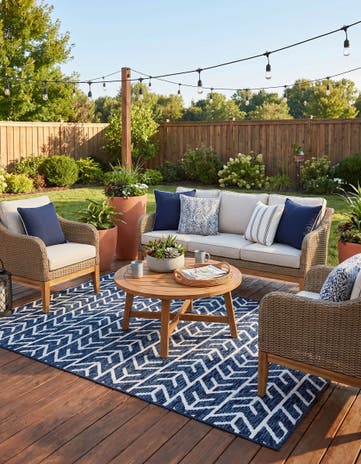 Navy Blue Easy-Clean Sabrina Soto Aston Indoor / Outdoor Rug