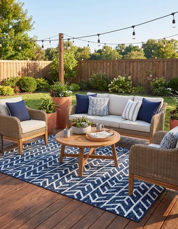 Navy Blue Easy-Clean Sabrina Soto Aston Indoor / Outdoor Rug