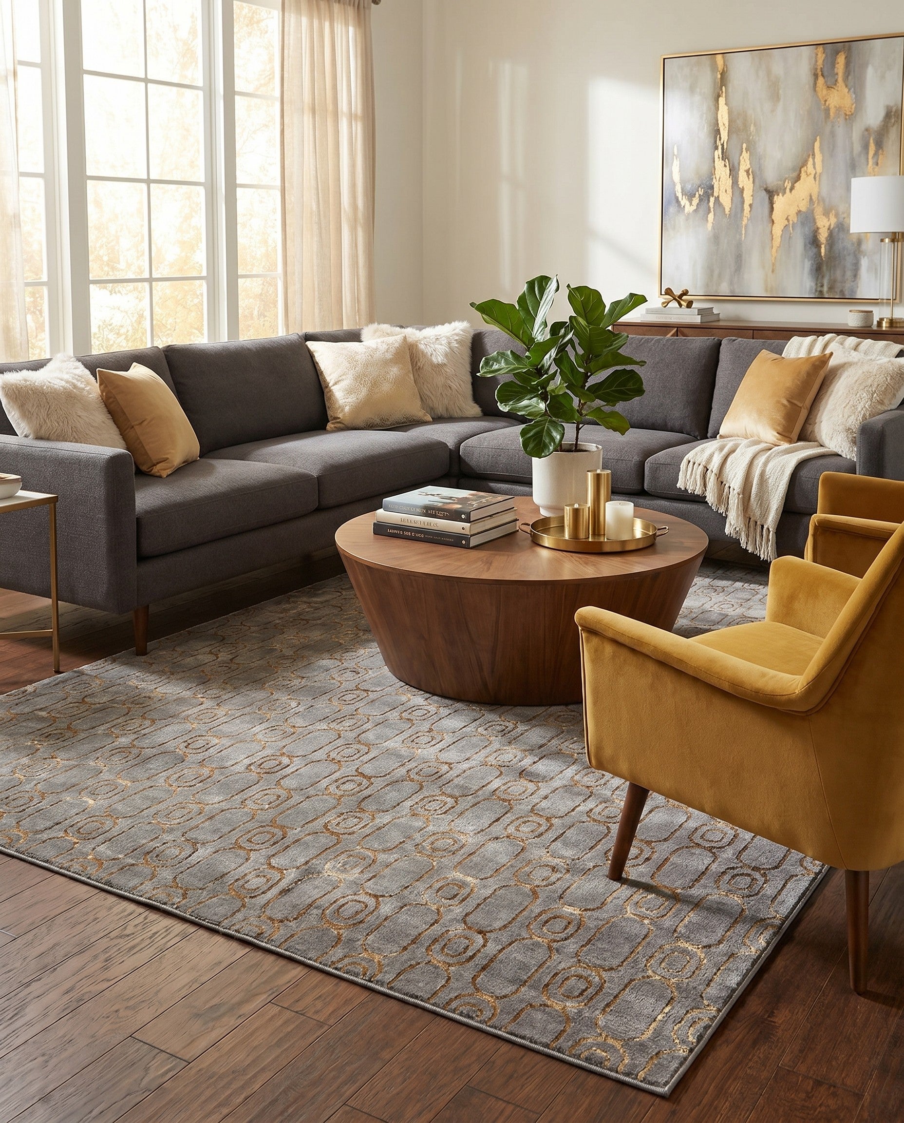 Gray and Gold Vogue Geo Rug