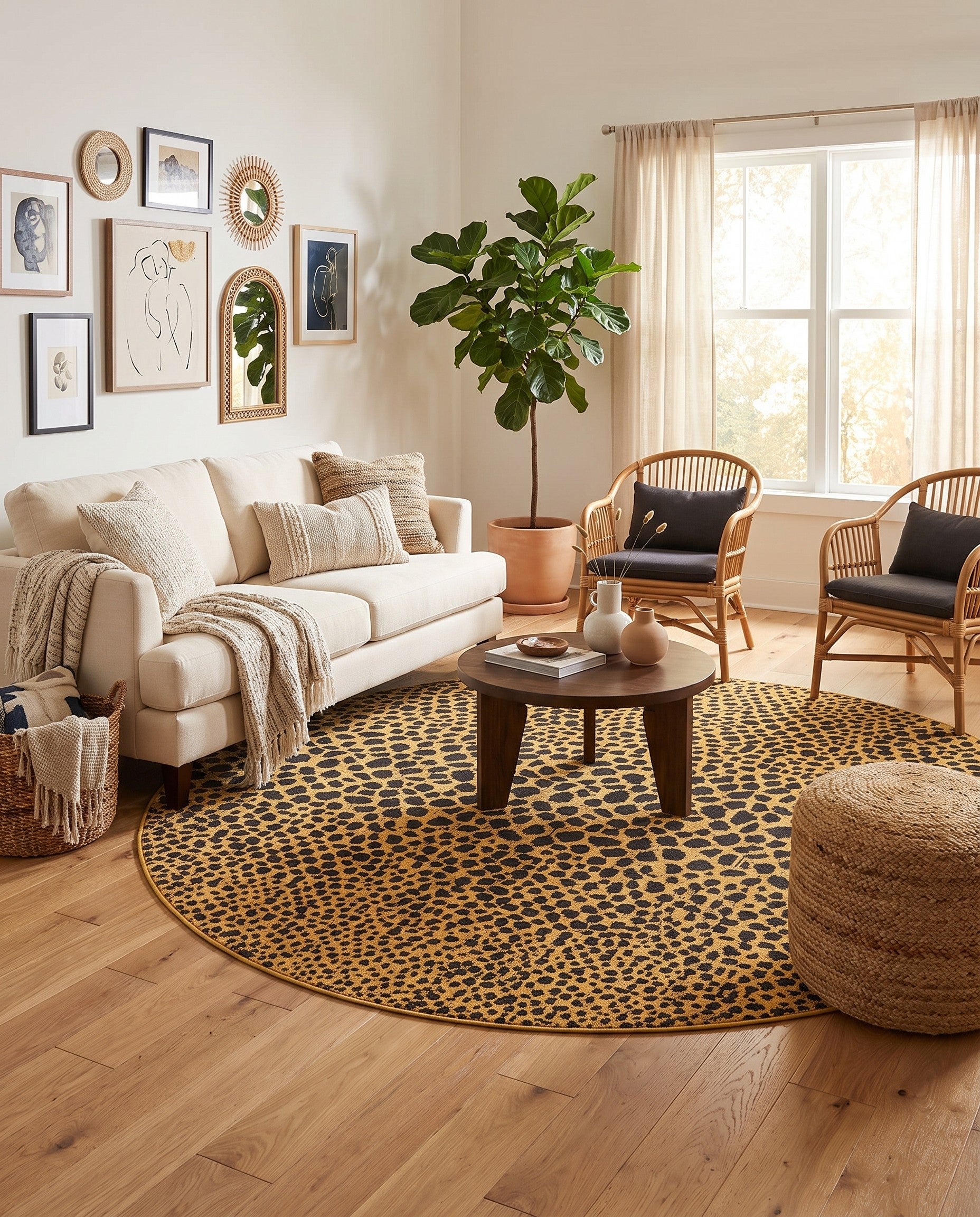Black and Gold Kamala Washable Round Rug