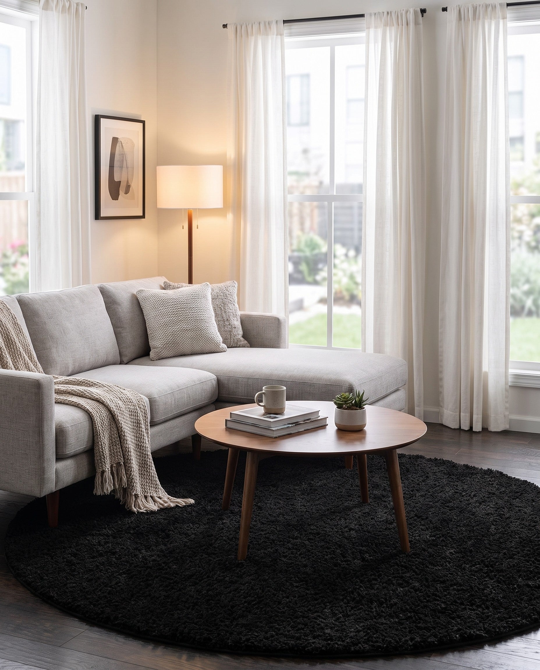 Black Everyday Shag Round Rug