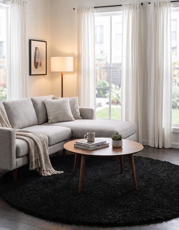 Black Everyday Shag Round Rug
