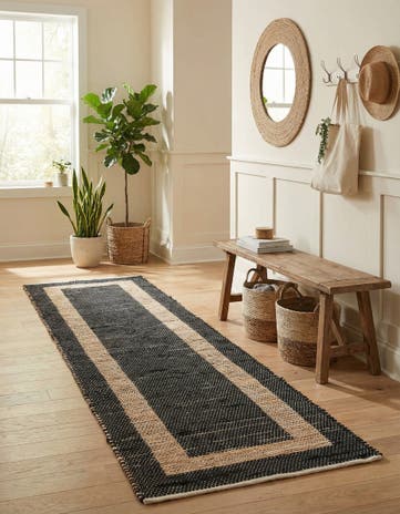 Black-Natural Hand Woven Chindi Jute Runner Rug
