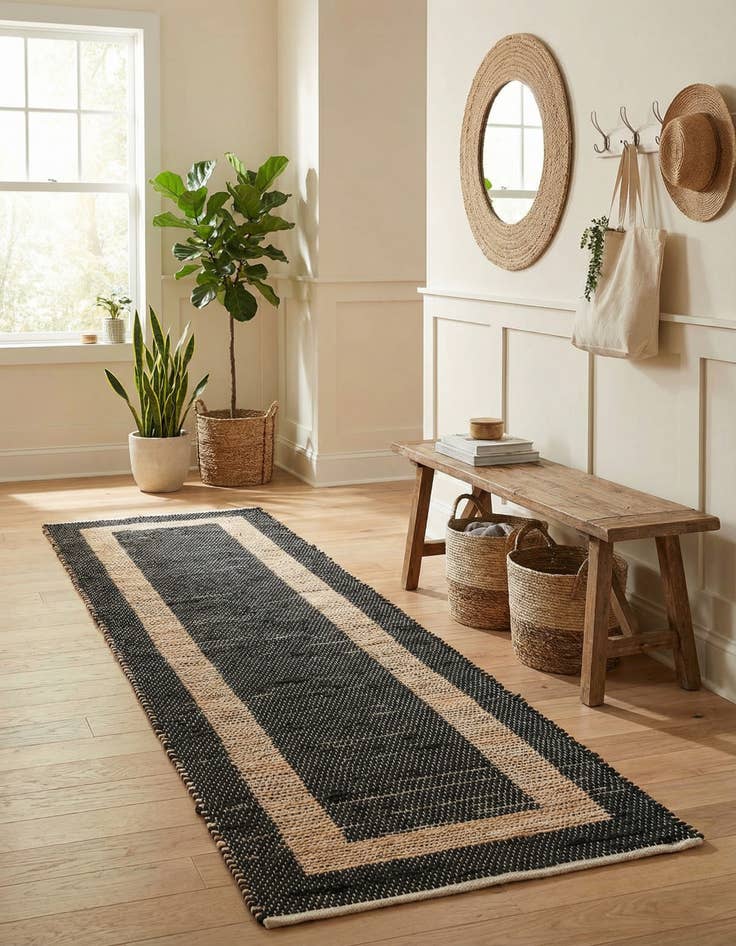 Detail image of 2' 6 x 9' Hand Woven Chindi Jute Runner Rug