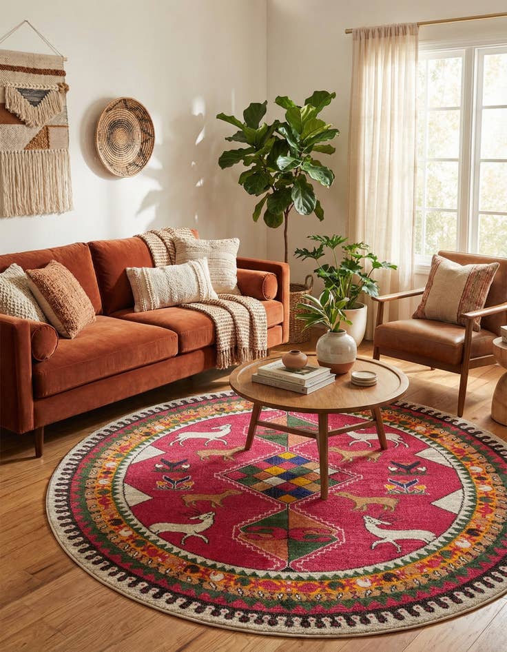 Detail image of 8' x 8'  Washable Santa Fe Round Rug