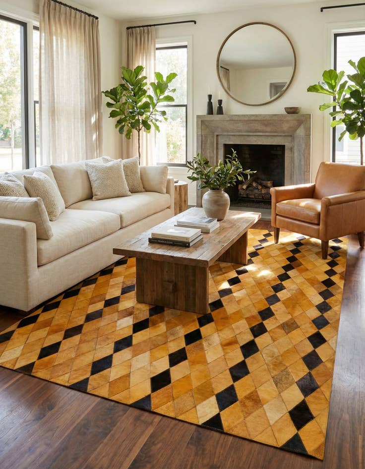 Detail image of 5' 1 x 8' 1 Cowhide Stocks Rug