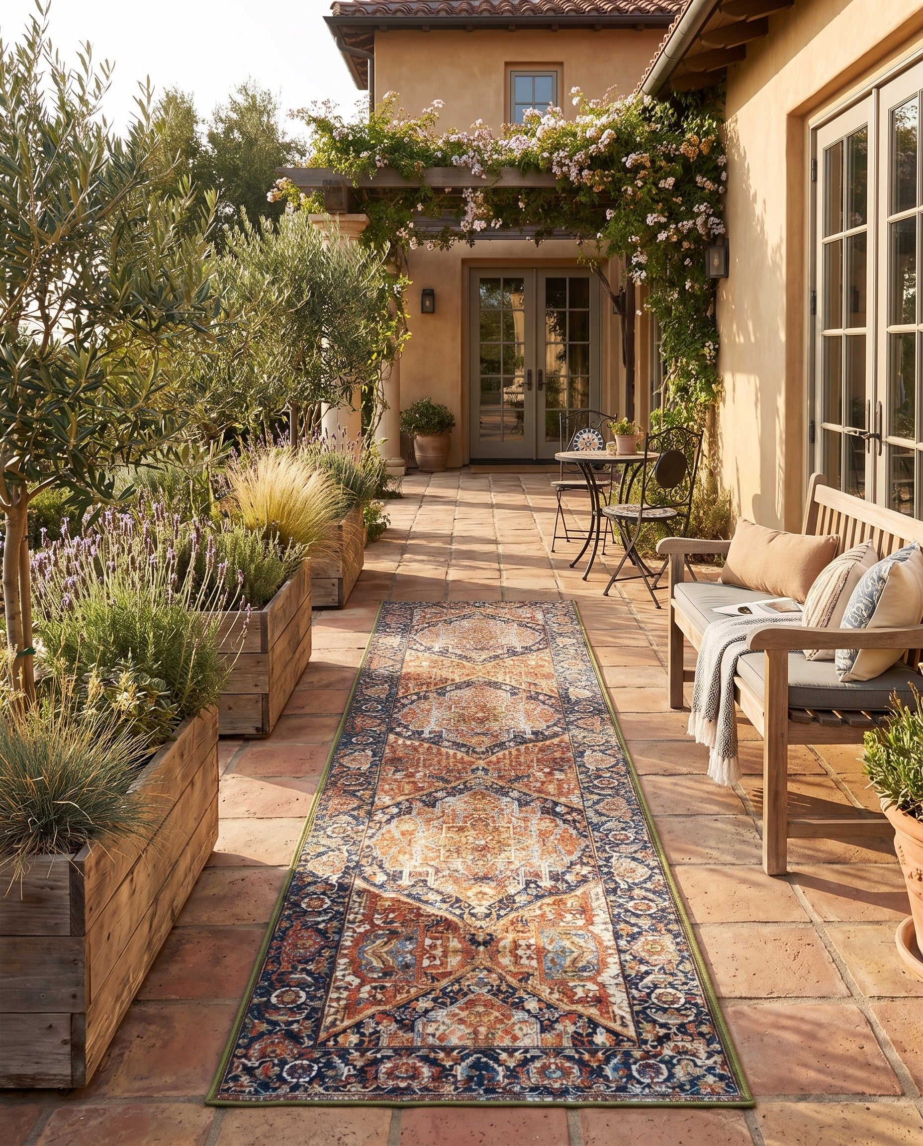 Rust Red Easy-Clean Traditional Indoor / Outdoor Runner Rug