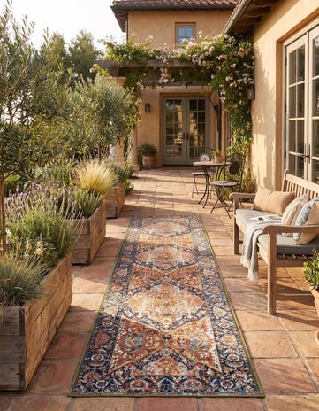 Rust Red Easy-Clean Traditional Indoor / Outdoor Runner Rug