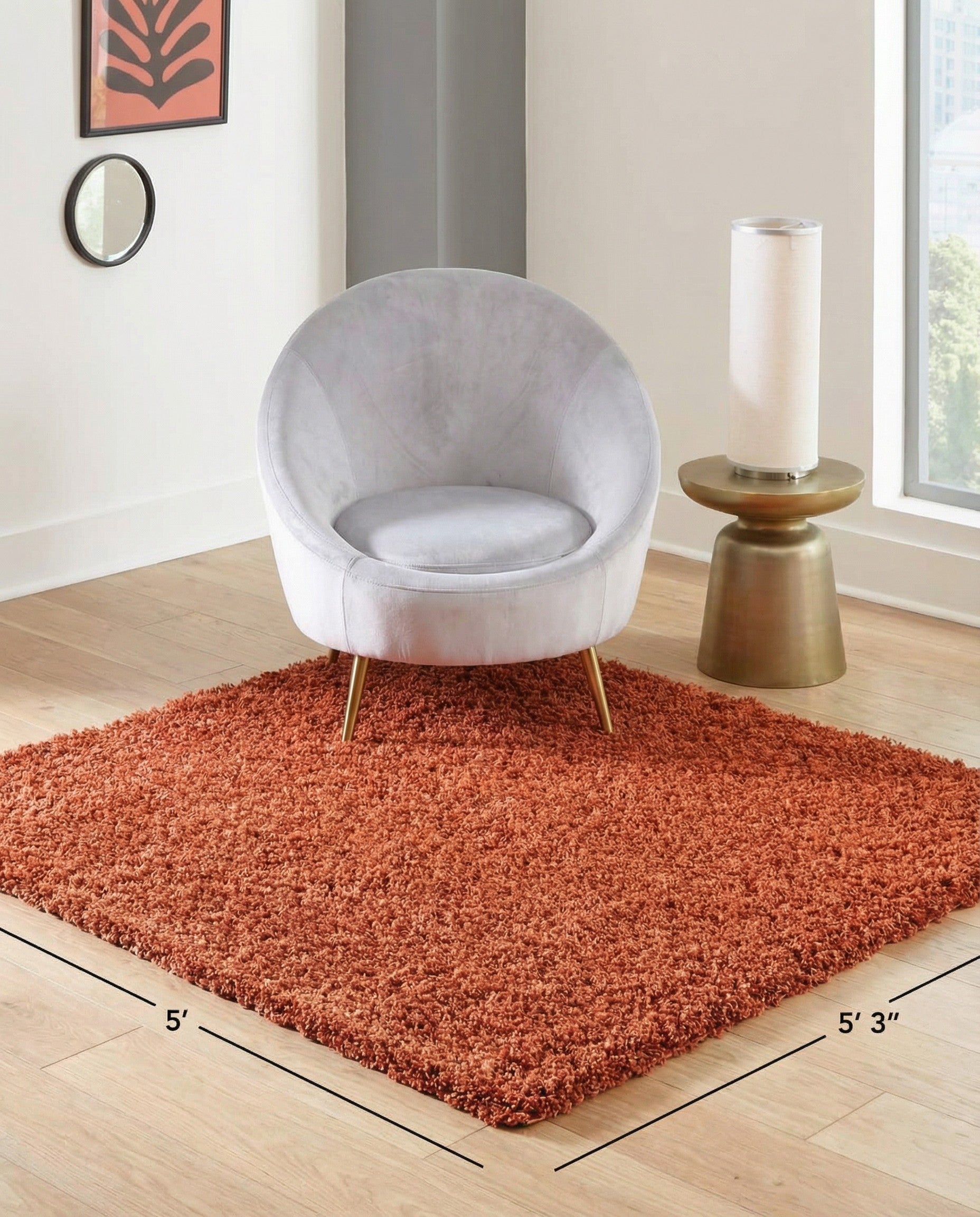 5' 3 x 5' 3 Solid Shag Square Rug