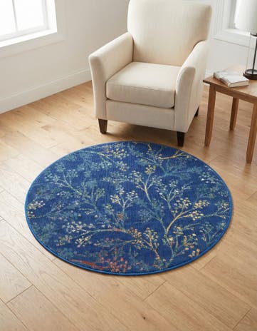 Blue Blossom Round Rug