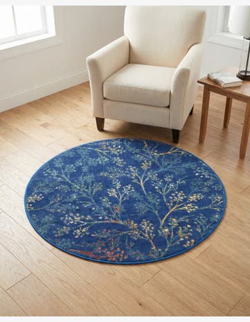Blue Blossom Round Rug