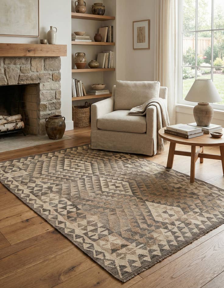 Detail image of 4' x 5' 8 Hand Woven Kilim Maymana Wool Rug