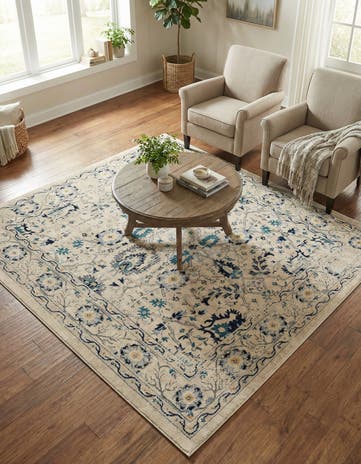Beige Dahlia Square Rug