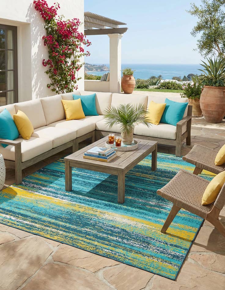 Detail image of 10' x 10' Easy-Clean Coastal Indoor / Outdoor Square Rug