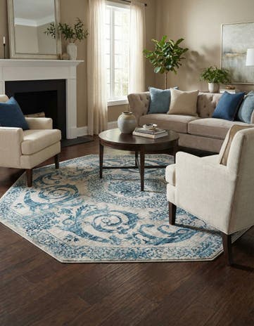 Ivory and Blue Finsbury Octagon Rug