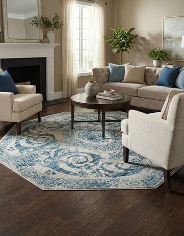 Ivory and Blue Finsbury Octagon Rug