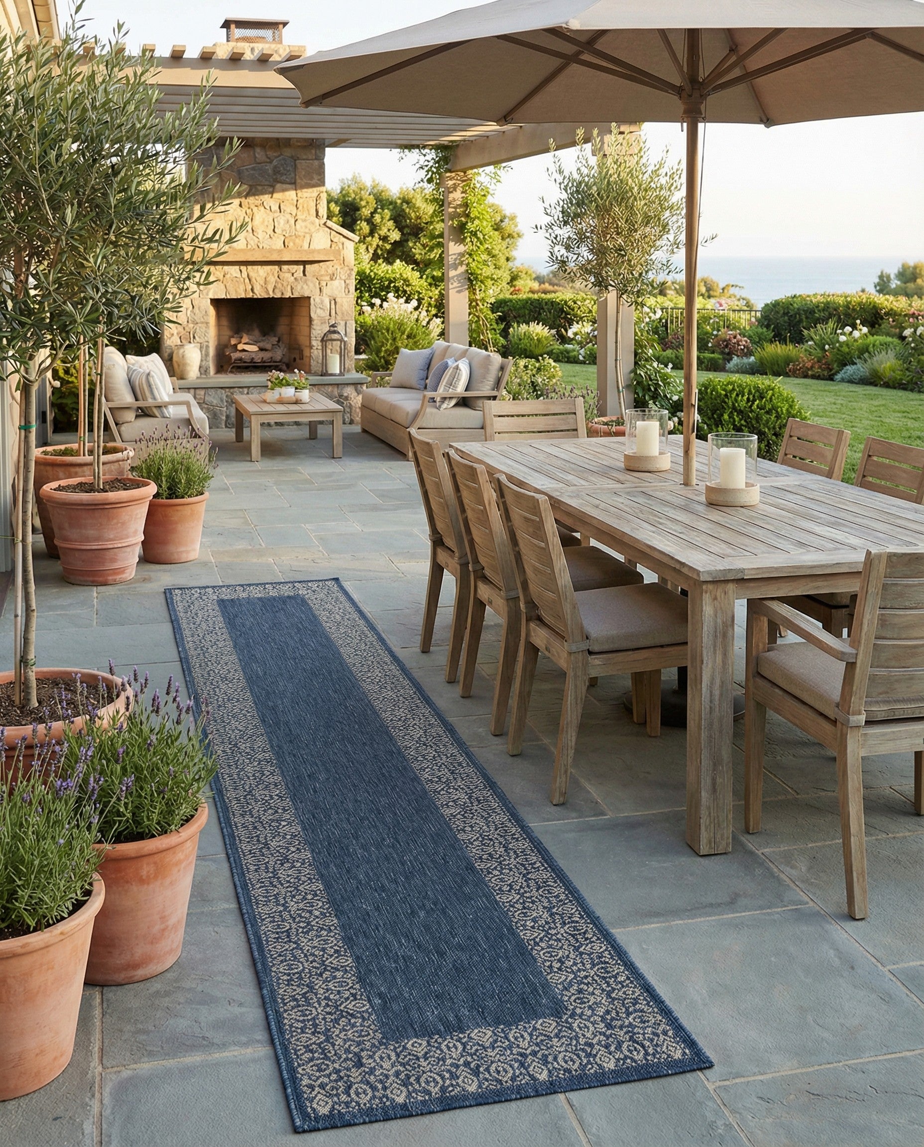 Primary image 2' 7 x 12'  Washable Border Indoor / Outdoor Runner Rug