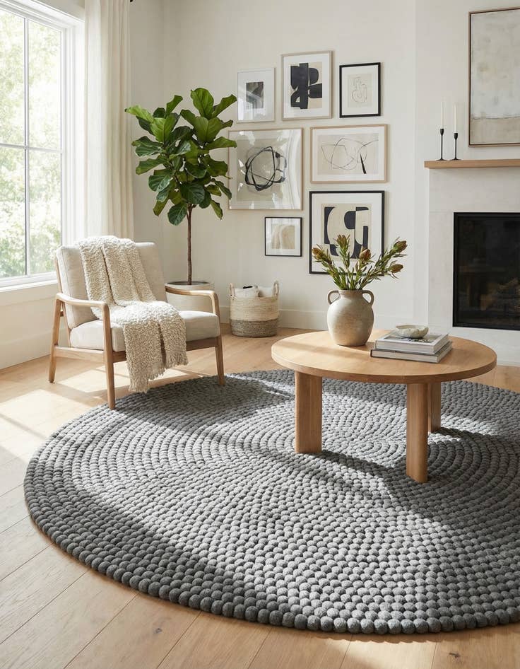 Detail image of  6' 1 x 6' 1 Felt Ball Wool Round Rug