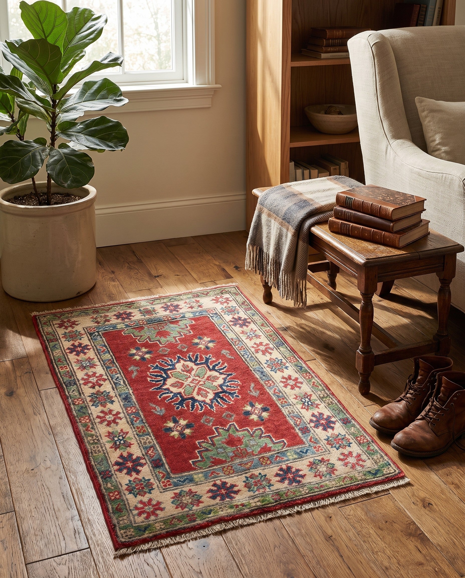 1' 11 x 3' Hand Knotted Kazak Rug