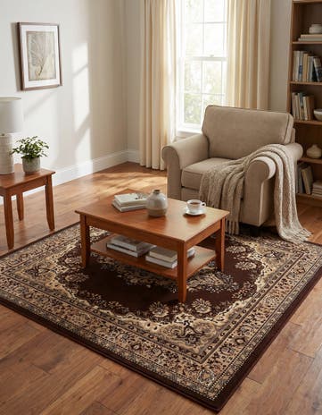 Brown Mashad Design Square Rug