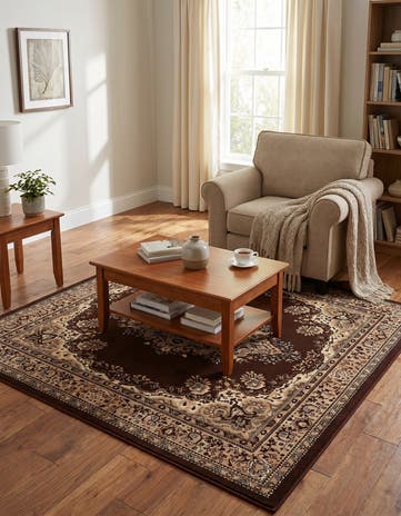 Brown Mashad Design Square Rug