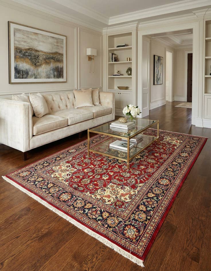 Detail image of 4' 7 x 7' Hand Knotted Qom Persian Rug