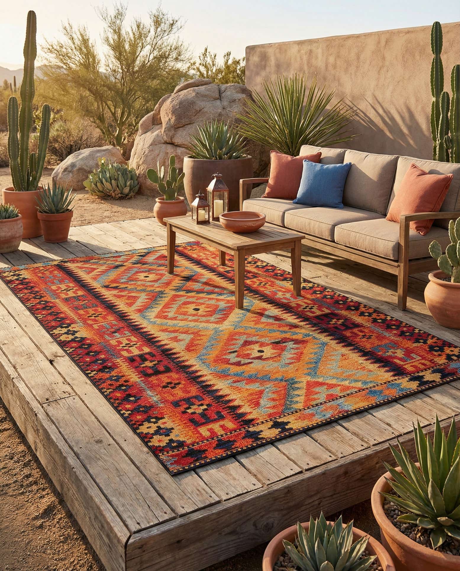 5' 3 x 8' Easy-Clean Tribal Indoor / Outdoor Rug