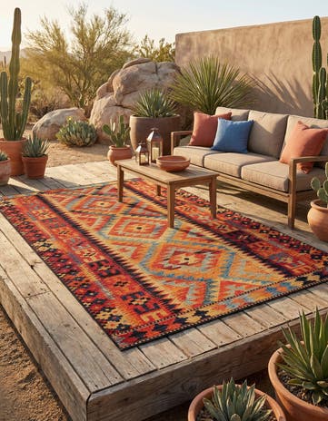 5' 3 x 8' Easy-Clean Tribal Indoor / Outdoor Rug