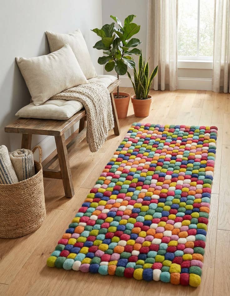 Detail image of  2' x 4' 1 Felt Ball Wool Runner Rug
