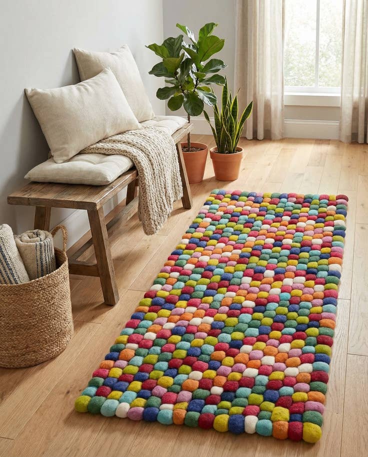 Detail image of 2' x 4' 1 Felt Ball Wool Runner Rug