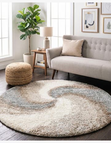 Khaki Soft Touch Shag Round Rug