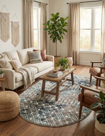 Multi Gray Blue Moroccan Trellis Oval Rug