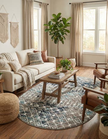 Multi Gray Blue Moroccan Trellis Oval Rug