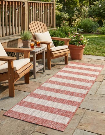 Rust Red Easy-Clean Ribbon Indoor / Outdoor Runner Rug