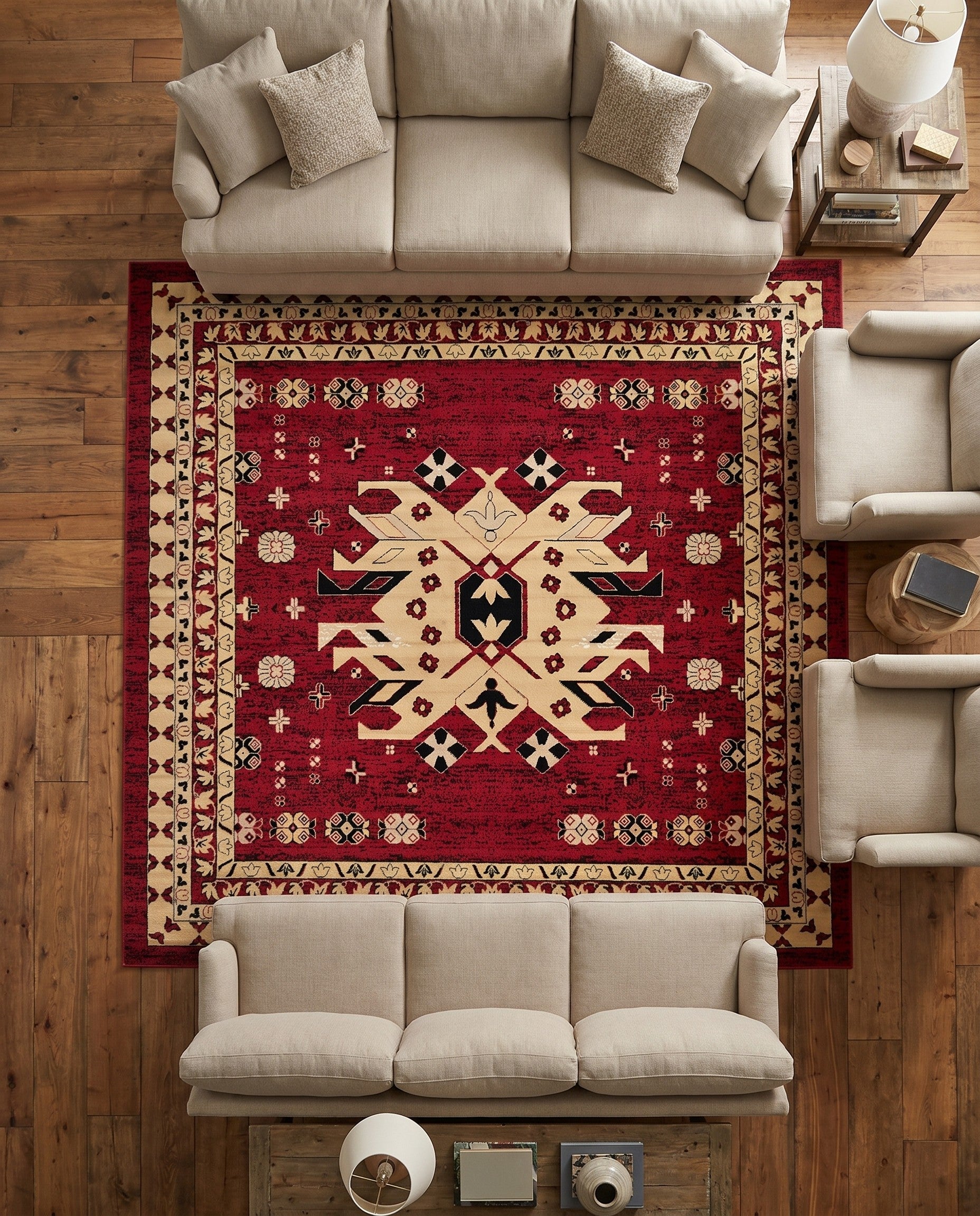 Red Heris Square Rug