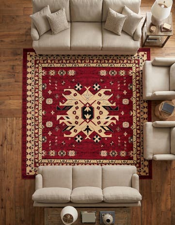 Red Heris Square Rug