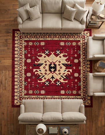 Red Heris Square Rug