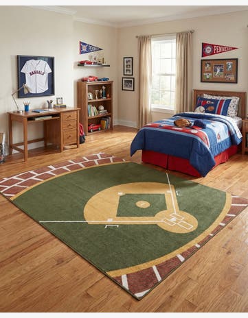 Green and Terra Sports Washable Rug