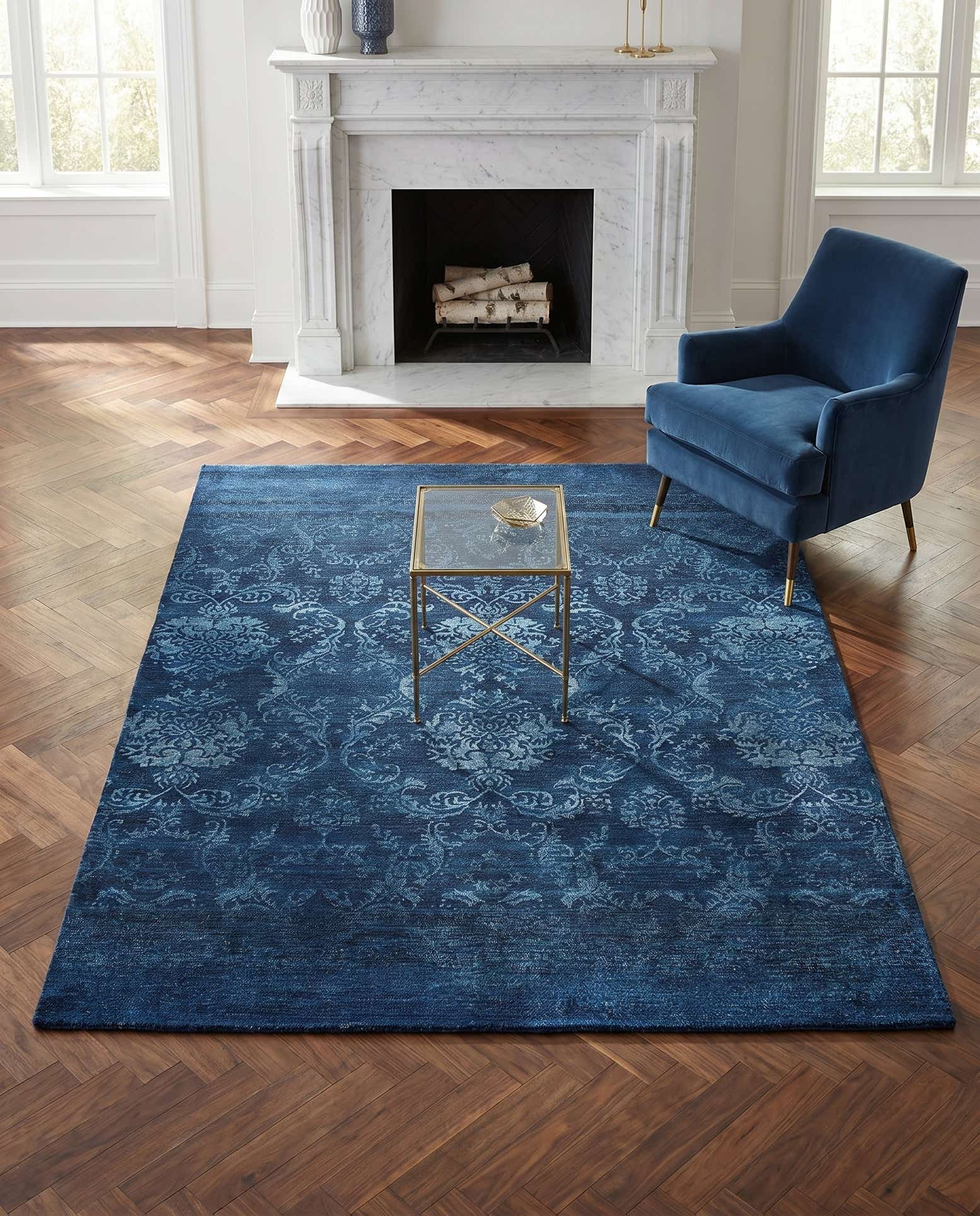 4' 11 x 6' 6 Damask with Silk Rug