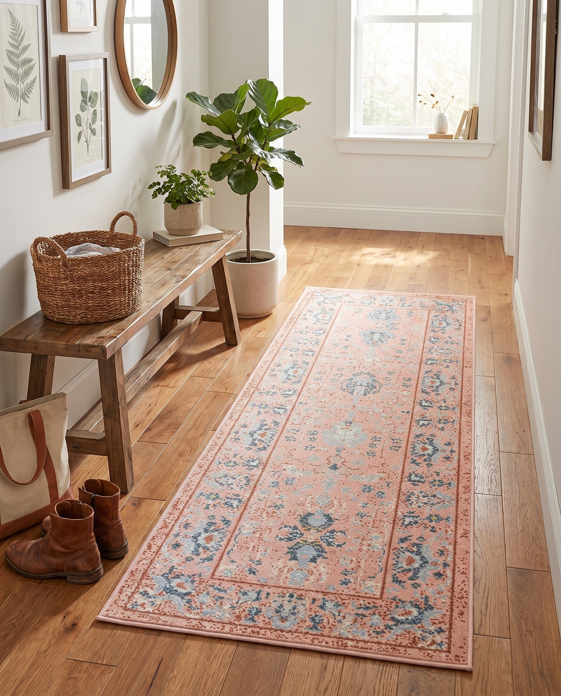 Rose Pink Kamala Washable Runner Rug