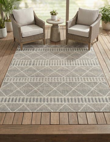 Gray Easy-Clean Lattice Indoor / Outdoor Square Rug