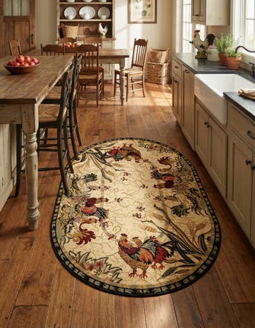 Cream Pastoral Oval Rug