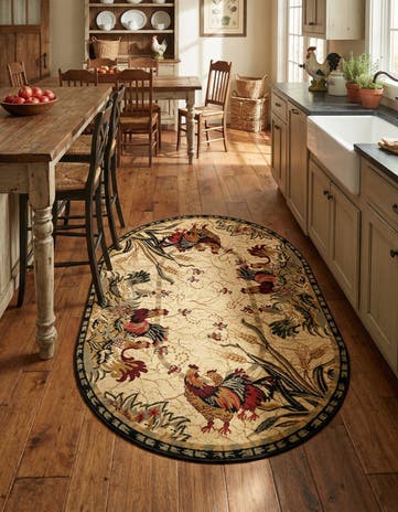 Cream Pastoral Oval Rug