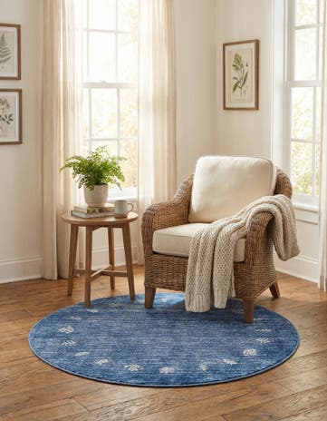 Navy Blue Gabbeh Round Rug