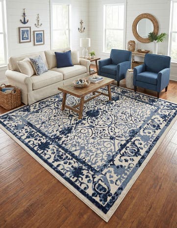 Ivory and Blue Miranda Square Rug