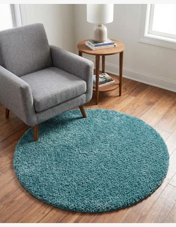 Turquoise Soft Solid Shag Round Rug