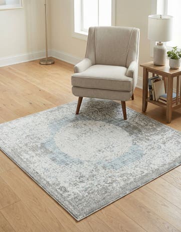 Light Blue Modern Classical Square Rug