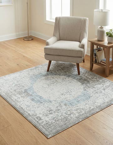 Light Blue Modern Classical Square Rug