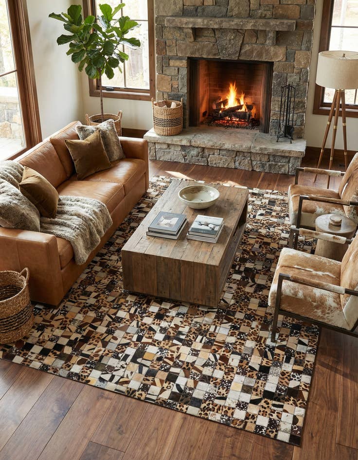 Detail image of 5' 1 x 8' 1 Cowhide Leather Rug