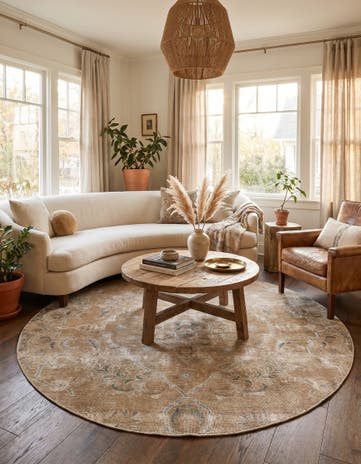6' 1 x 6' 2 Hand Knotted Ultra Vintage Persian Wool Round Rug